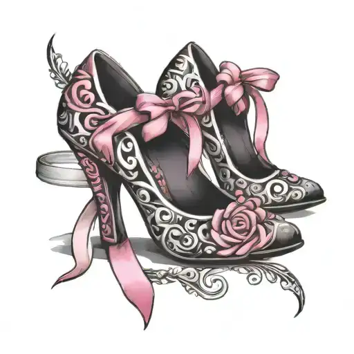 Breast cancer ribbon, stiletto heel shoe tattoo design idea