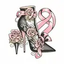 Breast cancer ribbon, stiletto heel shoe tattoo design idea