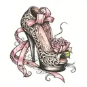 Breast cancer ribbon, stiletto heel shoe tattoo design idea