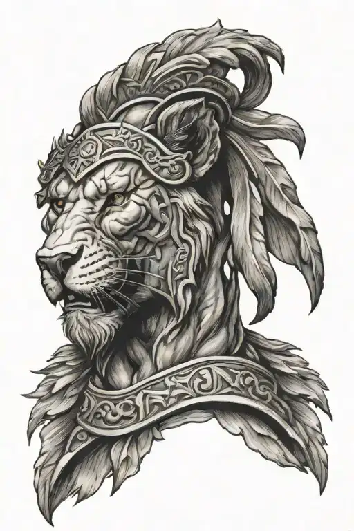 Spartan and Lion head tattoo design idea