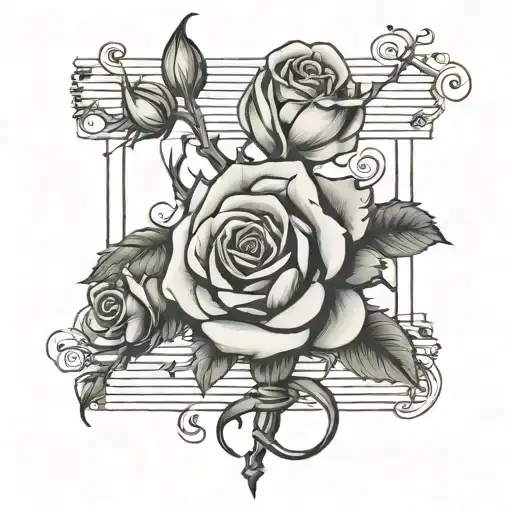 music sheet with roses intertwined tattoo design idea