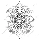 A minimalist turtle tattoo with its shell composed of intricate mandala patterns tattoo design idea