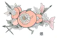 "pink matter - 0:51" with peach and arrow tattoo design idea