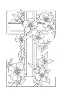 simple cross with birth flowers of may January and August on it   tattoo design idea