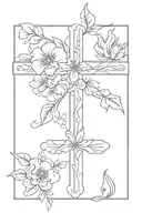 simple cross with birth flowers of may January and August on it   tattoo design idea