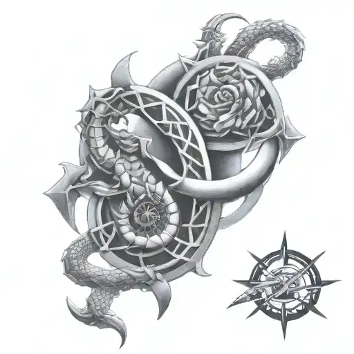 Scorpio, Sagittarius, Gemini zodiac signs merged tattoo design idea