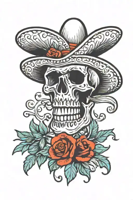 skull mexican hat tattoo design idea