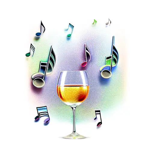 A wine glass filled with musical notes instead of wine tattoo design idea
