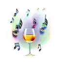 A wine glass filled with musical notes instead of wine tattoo design idea