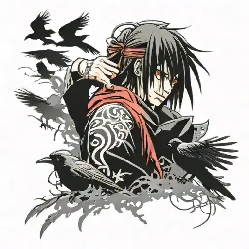 Itachi Uchiha with crows tattoo design idea