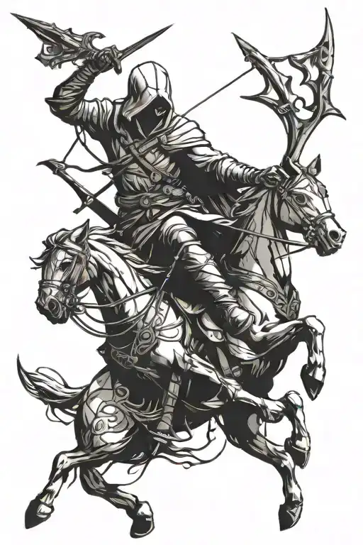 assassin's Creed logo + sagittarius archer riding tattoo design idea