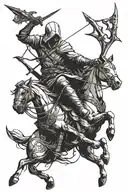 assassin's Creed logo + sagittarius archer riding tattoo design idea