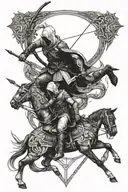 assassin's Creed logo + sagittarius archer riding tattoo design idea