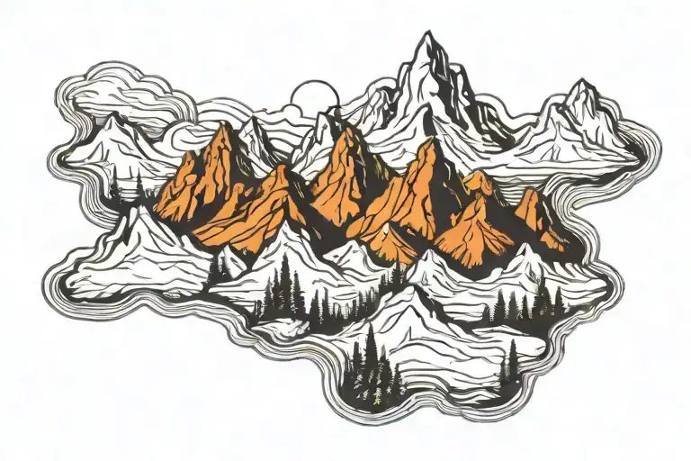 Country style mountains tattoo design idea
