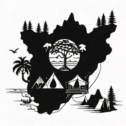 San diego brando camping tent family tree with each ocean mountains tattoo design idea