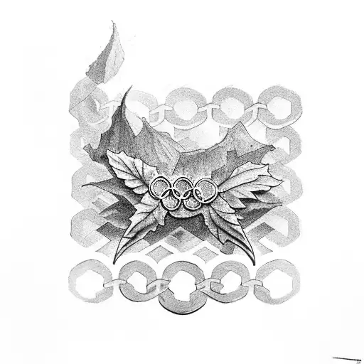 Olympic tattoo with the Olympic rings and a laurel leave like Caesar. tattoo design idea