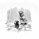 A Labrador retriever retrieving a fallen bird in a dense forest setting tattoo design idea