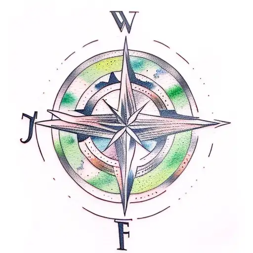 father son matching watercolor tree compass tattoo design idea