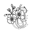 A delicate cross made up of intertwined carnations, snowdrops, violets, primroses, daisies, sweet peas, marigolds, and cosmos tattoo design idea
