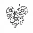 A delicate cross made up of intertwined carnations, snowdrops, violets, primroses, daisies, sweet peas, marigolds, and cosmos tattoo design idea
