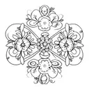 A delicate cross made up of intertwined carnations, snowdrops, violets, primroses, daisies, sweet peas, marigolds, and cosmos tattoo design idea