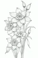 single daffodil, calendula and primrose each with a single intertwined stem tattoo design idea