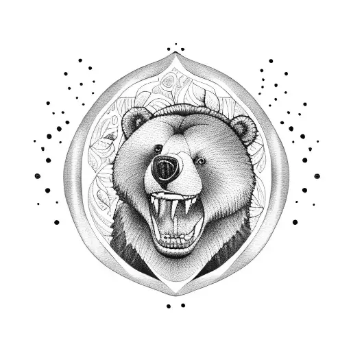 smiling bear eating blueberry tattoo design idea