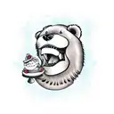 smiling bear eating blueberry tattoo design idea