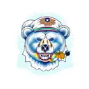 smiling bear eating blueberry tattoo design idea