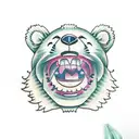 smiling bear eating blueberry tattoo design idea