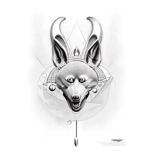 Anubis with dare with heart and Feder  tattoo design idea