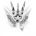 Anubis holding scale with heart and Feder  tattoo design idea