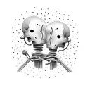 Stick figure man without head, holding another head in his hands, no face tattoo design idea