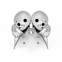 Stick figure man without head, holding another head in his hands, no face tattoo design idea