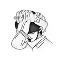 Little stick figure man holding his head in his hands. his head is seperated from the body tattoo design idea