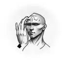 Little stick figure man holding his head in his hands. his head is seperated from the body tattoo design idea