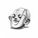 Little stick figure man holding his head in his hands. his head is seperated from the body tattoo design idea