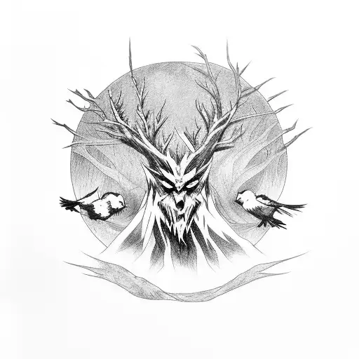 Itachi with his crows and a leshen from the Witcher  tattoo design idea