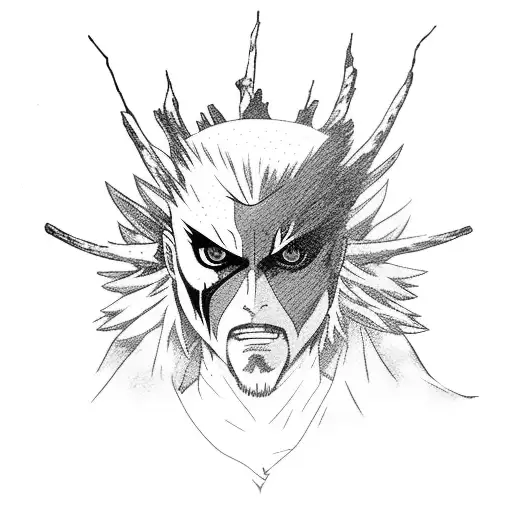 Itachi with his crows with a leshen from the Witcher in the back tattoo design idea