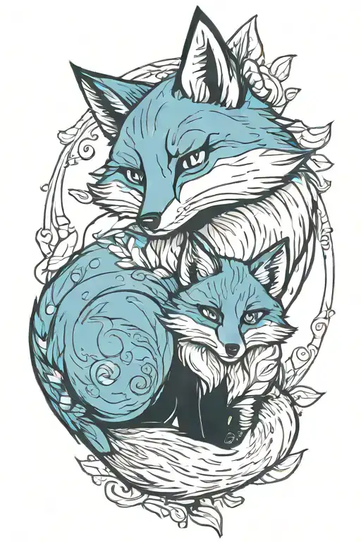 mother fox and baby fox nestled together tattoo design idea