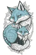 mother fox and baby fox nestled together tattoo design idea