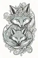 mother fox and baby fox nestled together tattoo design idea