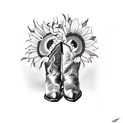 cowboy boots and sunflowers  tattoo design idea