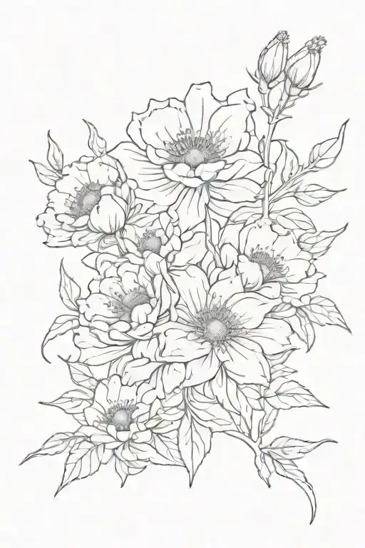  3 generation birth flowers tattoo design idea