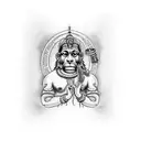 an armband tattoo with verses of hanuman chalisa as the band and hanumans face in between tattoo design idea