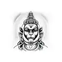 an armband tattoo with verses of hanuman chalisa as the band and hanumans face in between tattoo design idea