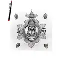 an armband tattoo with verses of hanuman chalisa as the band and hanumans face in between tattoo design idea