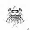 1955 Chevy nomad with palm trees and roses  tattoo design idea