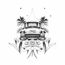 1955 Chevy nomad with palm trees and roses  tattoo design idea