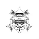 1955 Chevy nomad with palm trees and roses  tattoo design idea